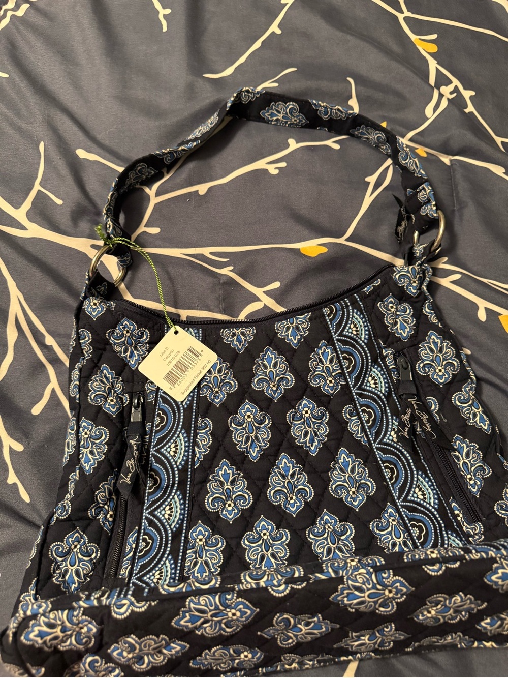 Vera Bradley Navy Quilted Shoulder Bag with Blue Paisley